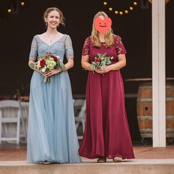 Azazie "Brenda" Long Tulle/Lace Dress in Dusty Blue Custom Sz 4/6 - Picture 16 of 16